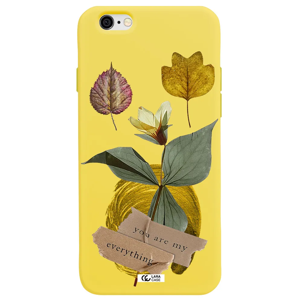 a flower with leaves and a box Apple iPhone 6 Silicone canary yellow Case