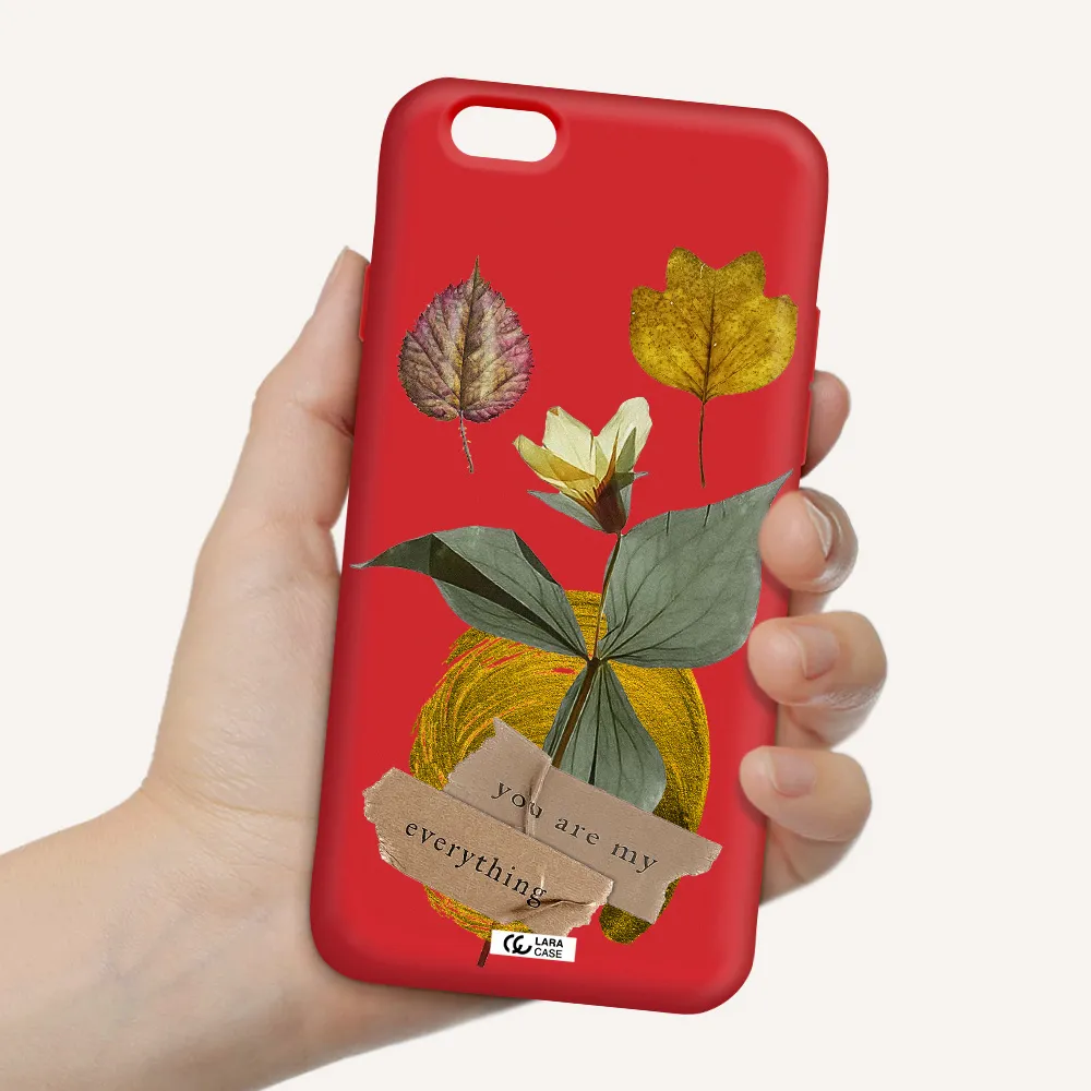 a flower with leaves and a box Apple iPhone 6 Silicone Imperial Red Case
