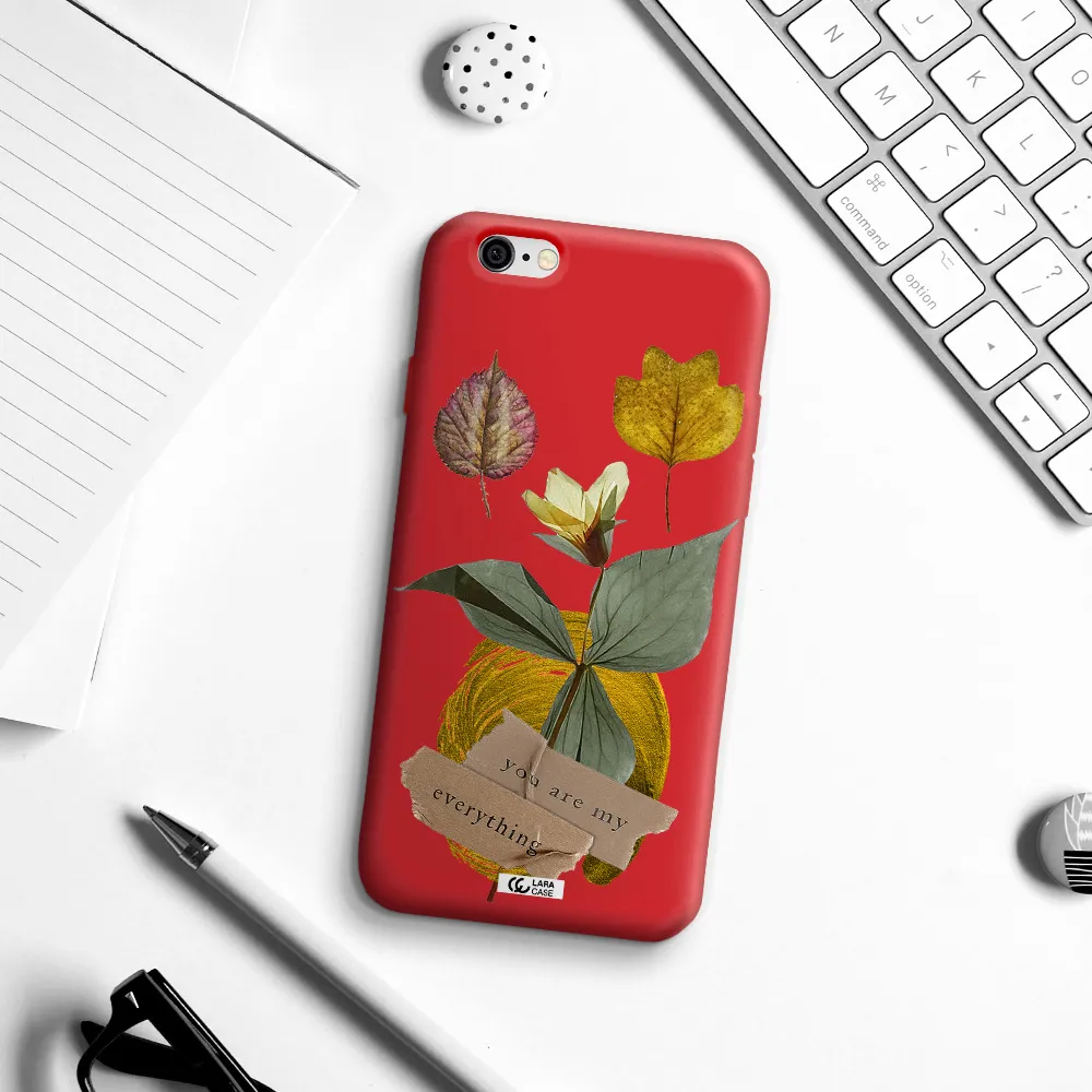 a flower with leaves and a box Apple iPhone 6 Silicone Imperial Red Case