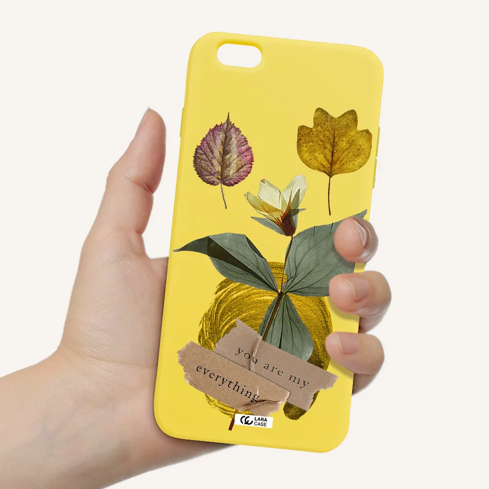 a flower with leaves and a box Apple iPhone 6S Silicone canary yellow Case
