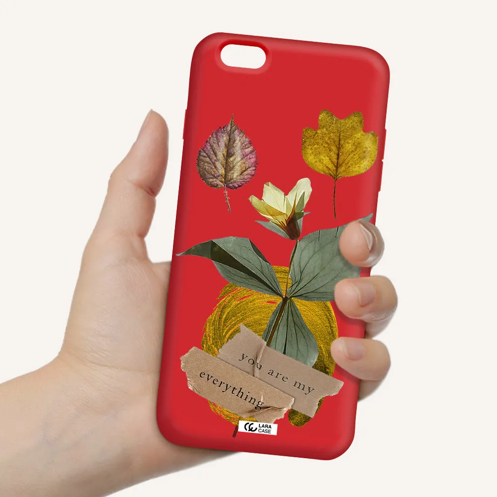 a flower with leaves and a box Apple iPhone 6S Silicone Imperial Red Case