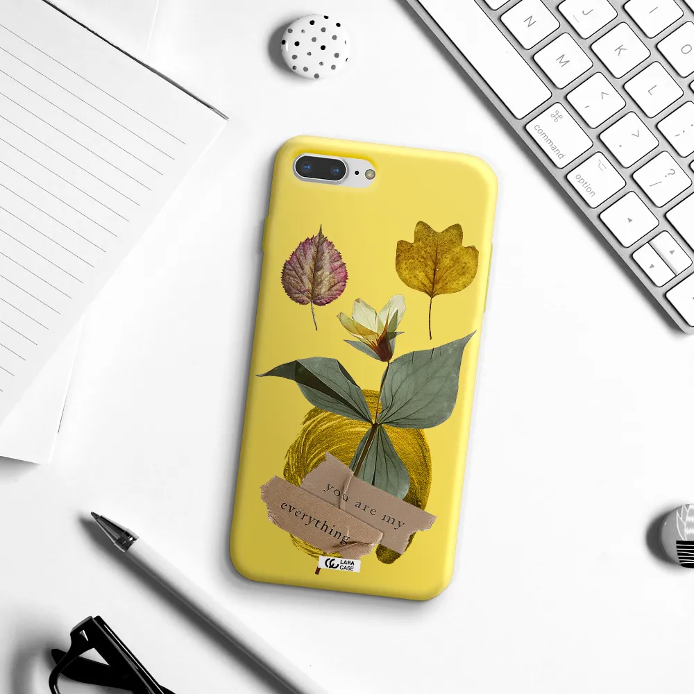 a flower with leaves and a box Apple iPhone 7 plus Silicone canary yellow Case
