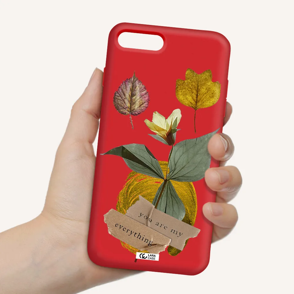 a flower with leaves and a box Apple iPhone 7 plus Silicone Imperial Red Case