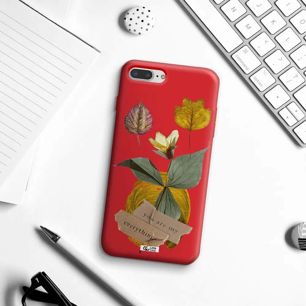 a flower with leaves and a box Apple iPhone 7 plus Silicone Imperial Red Case