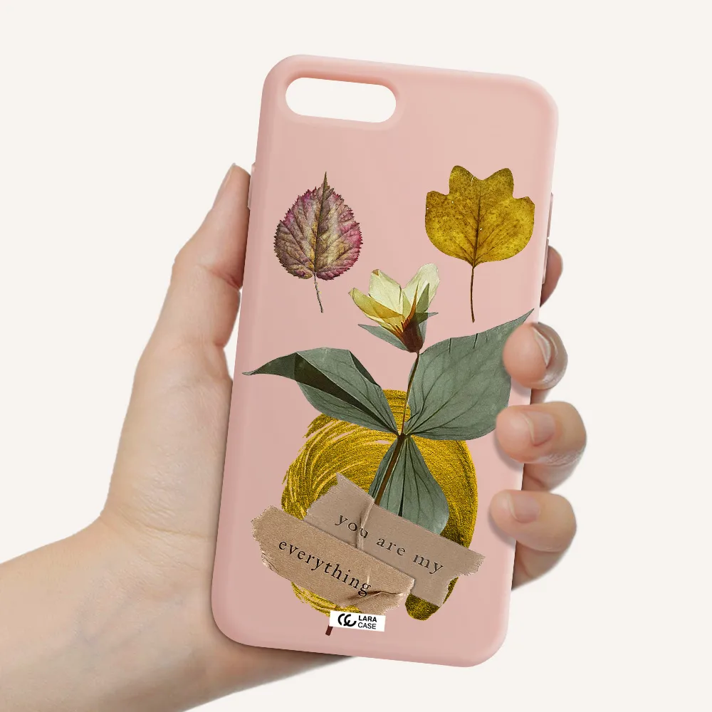a flower with leaves and a box Apple iPhone 7 plus Silicone pastel pink Case