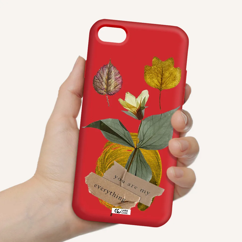 a flower with leaves and a box Apple iPhone 7 Silicone Imperial Red Case