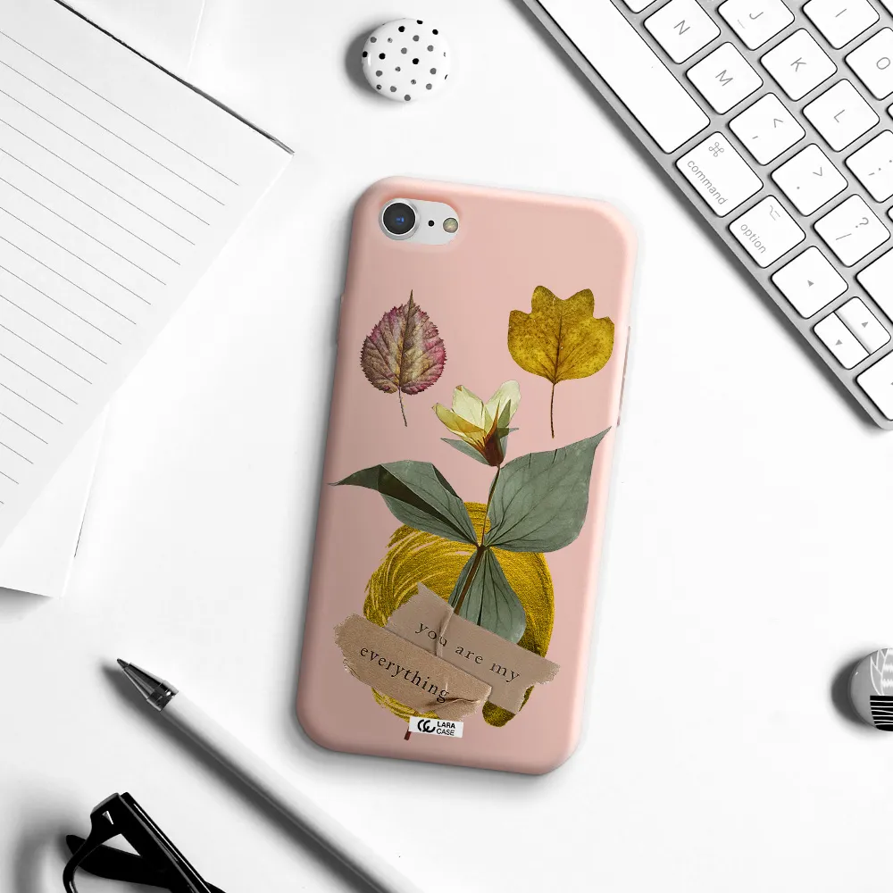 a flower with leaves and a box Apple iPhone 7 Silicone pastel pink Case
