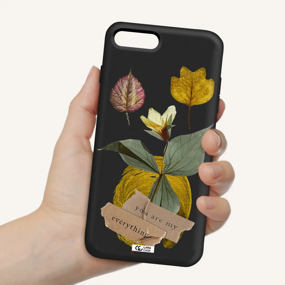 a flower with leaves and a box Apple iPhone 8 plus Silicone black Case
