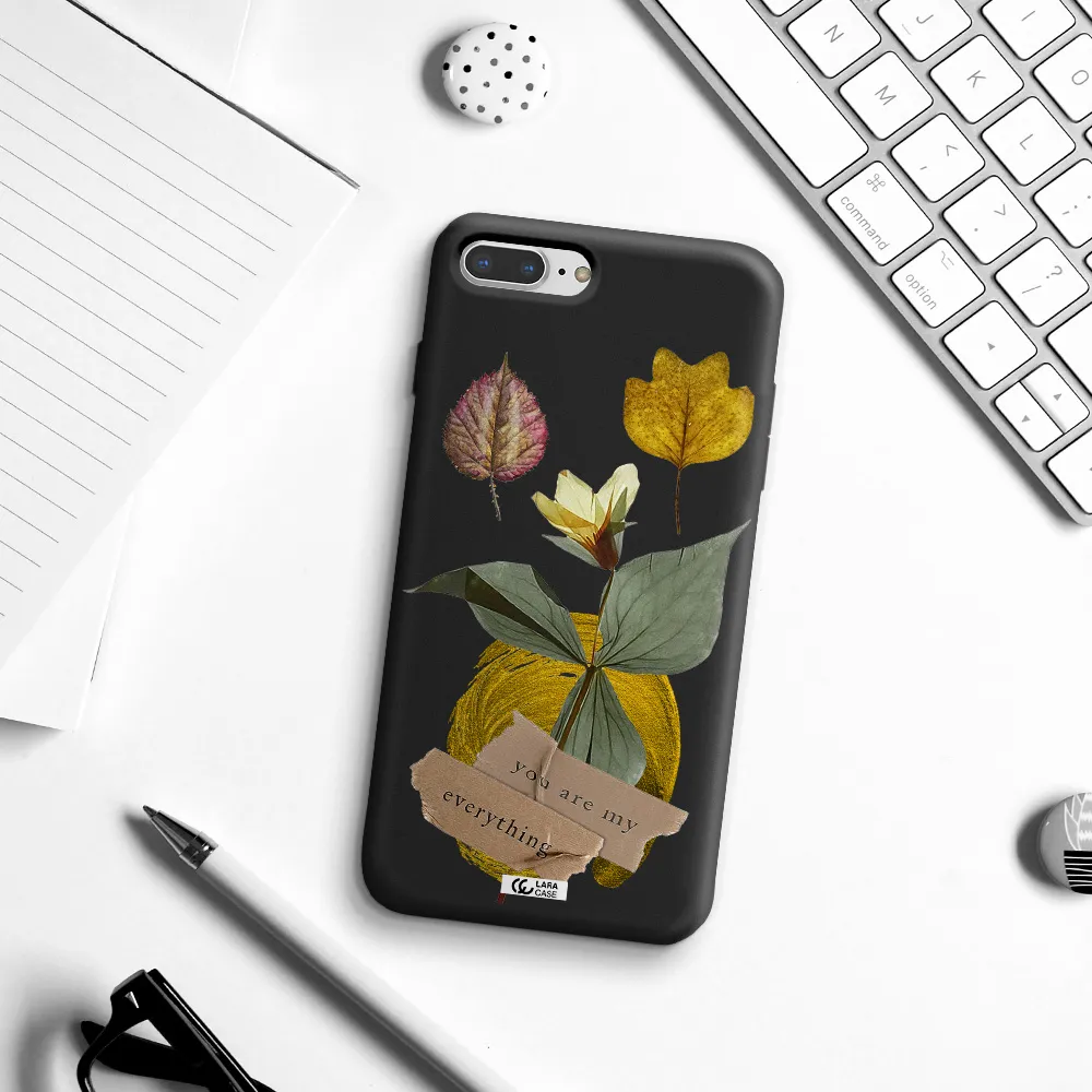 a flower with leaves and a box Apple iPhone 8 plus Silicone black Case