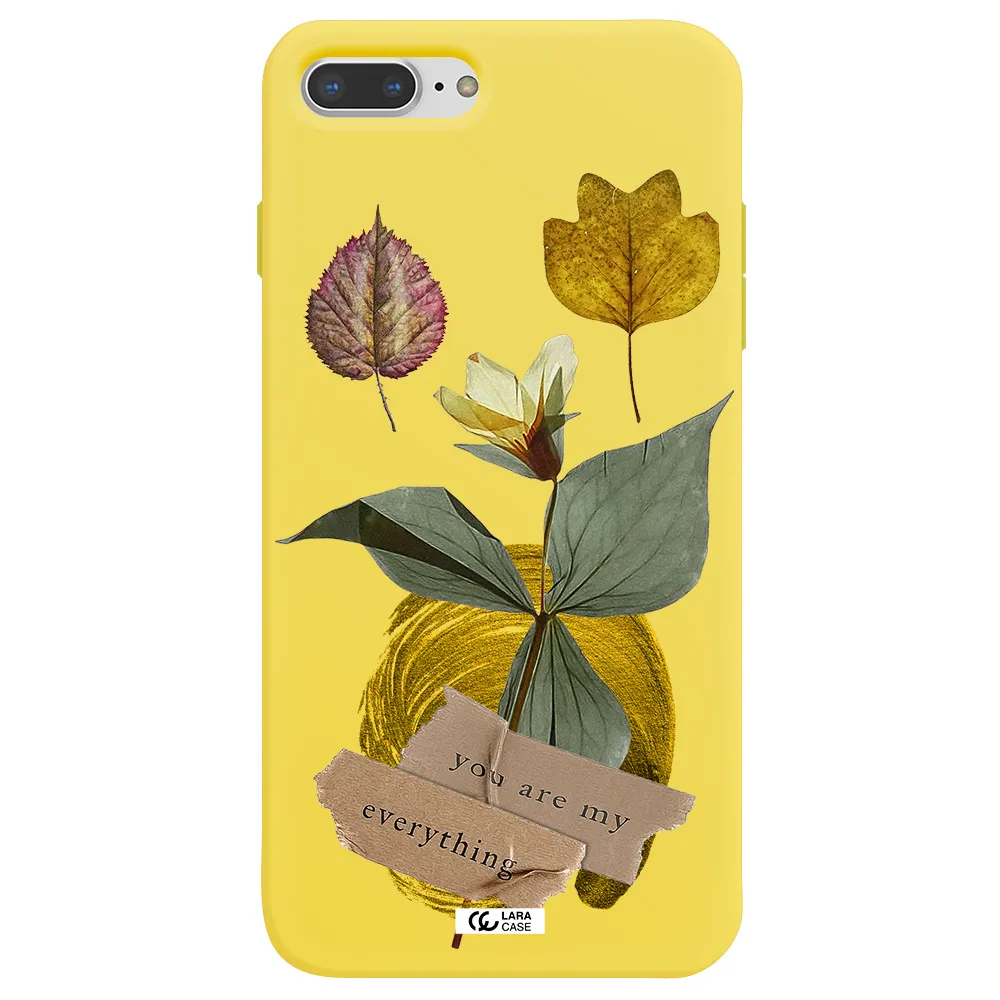 a flower with leaves and a box Apple iPhone 8 plus Silicone canary yellow Case