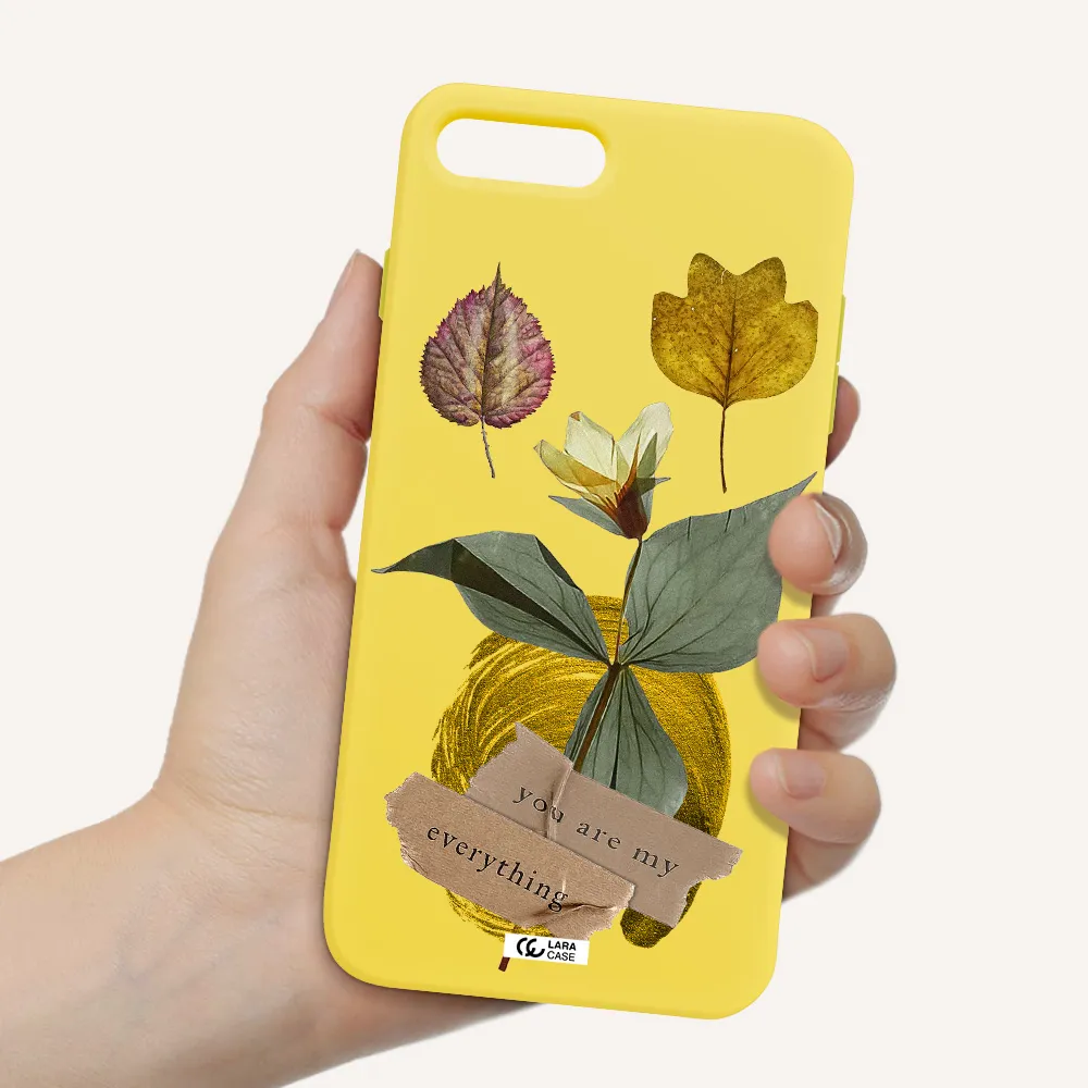 a flower with leaves and a box Apple iPhone 8 plus Silicone canary yellow Case