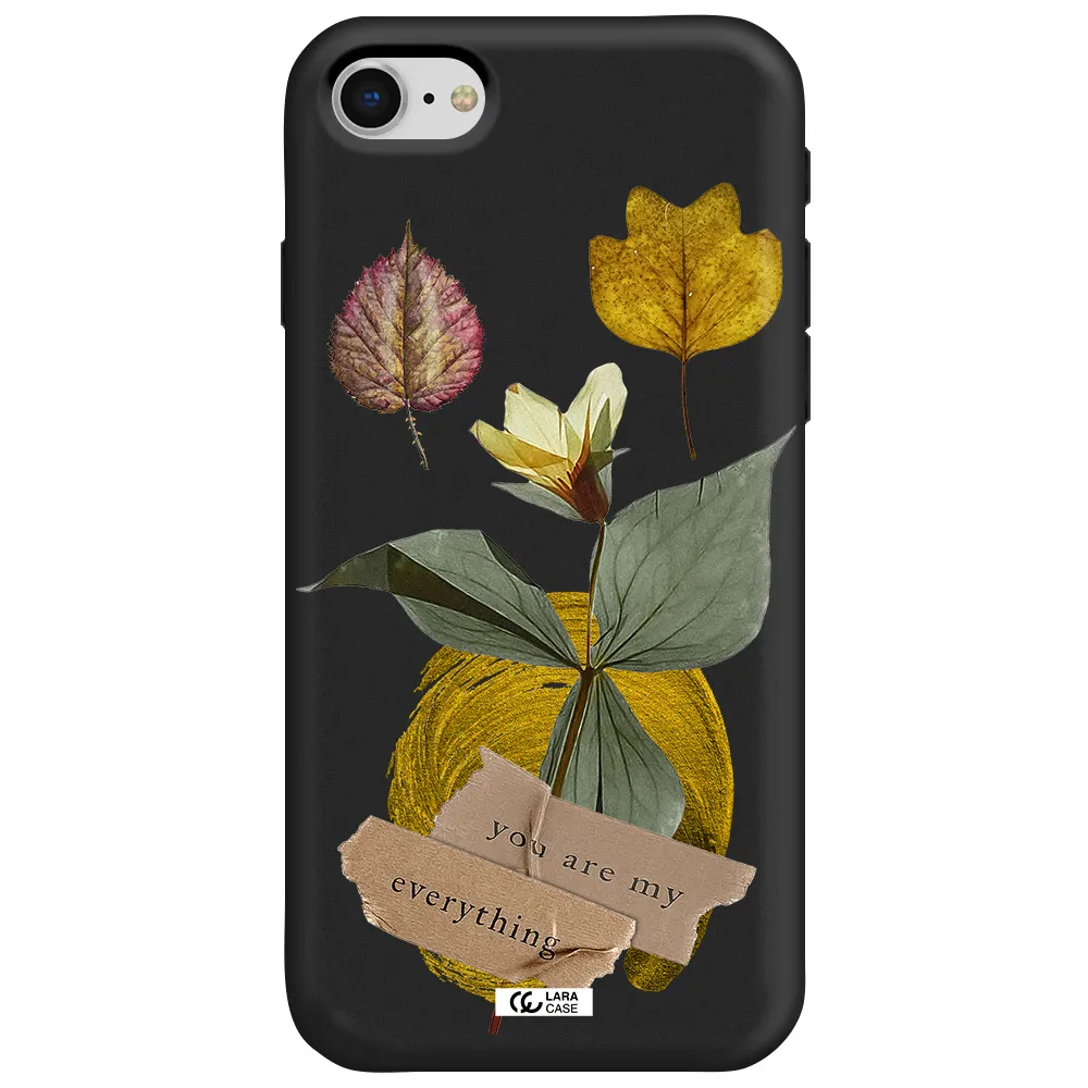 a flower with leaves and a box Apple iPhone se 2020 Silicone black Case