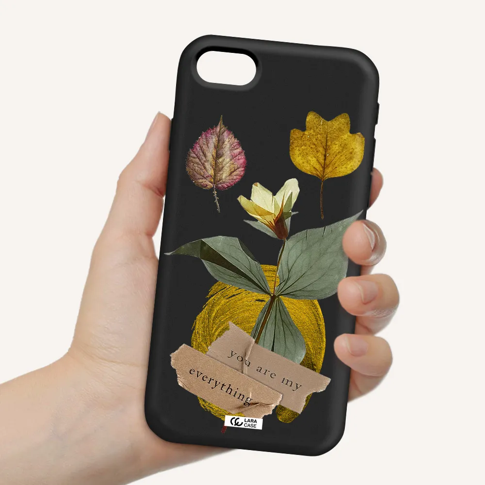 a flower with leaves and a box Apple iPhone se 2020 Silicone black Case