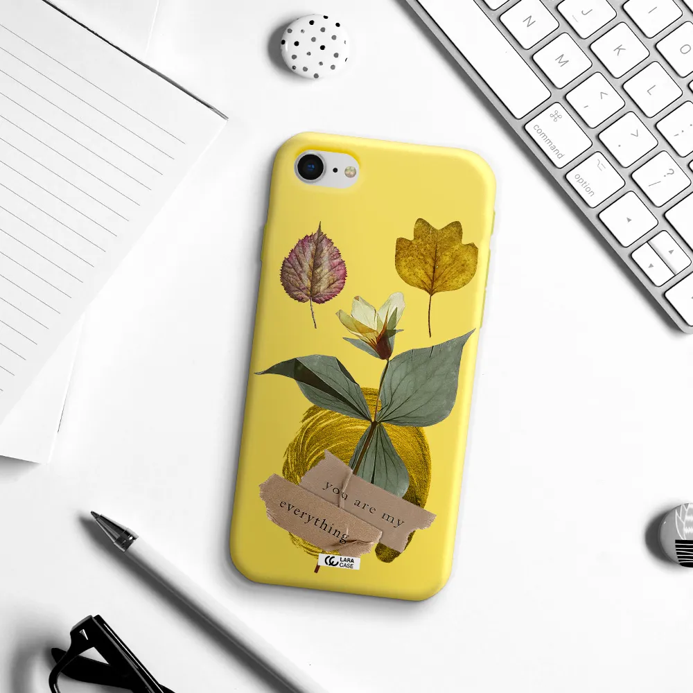a flower with leaves and a box Apple iPhone se 2020 Silicone canary yellow Case