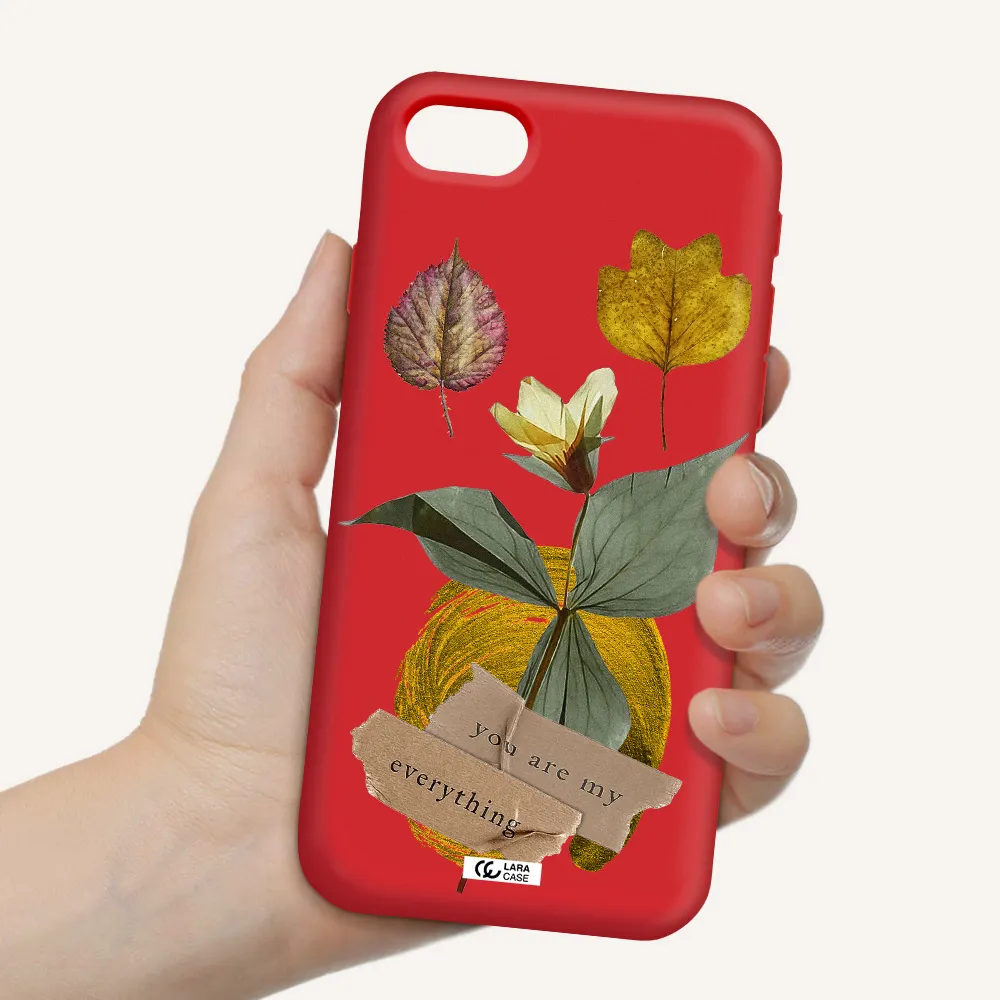 a flower with leaves and a box Apple iPhone se 2020 Silicone Imperial Red Case