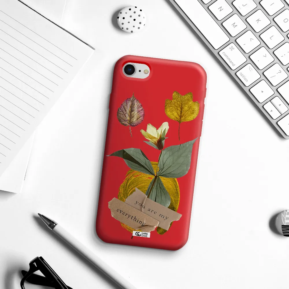 a flower with leaves and a box Apple iPhone se 2020 Silicone Imperial Red Case
