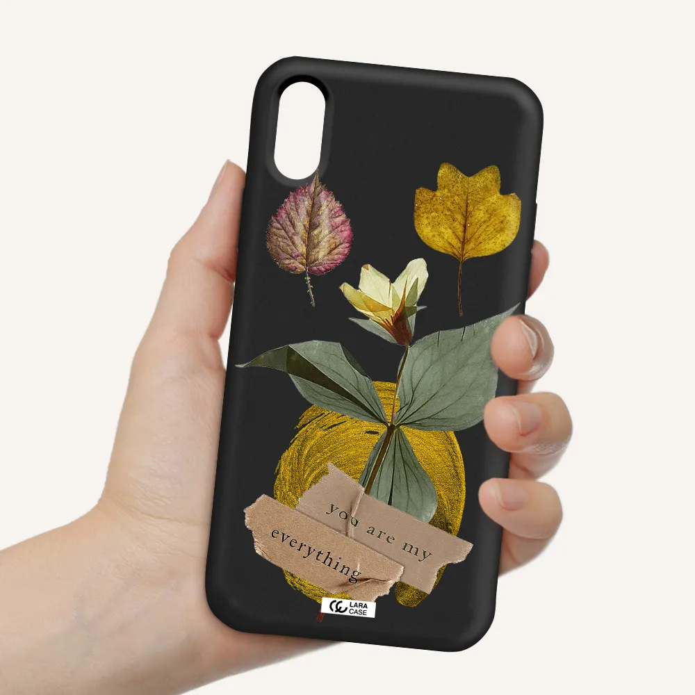 a flower with leaves and a box Apple iPhone X Silicone black Case