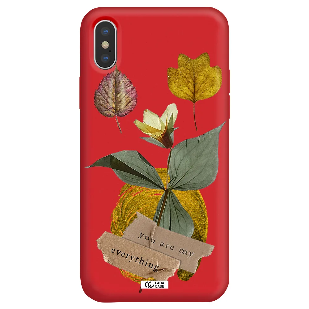 a flower with leaves and a box Apple iPhone X Silicone Imperial Red Case