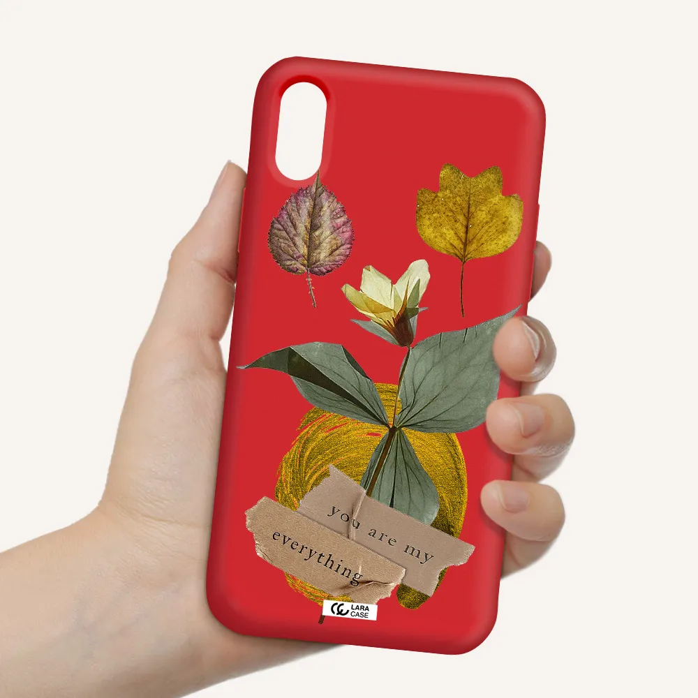 a flower with leaves and a box Apple iPhone X Silicone Imperial Red Case