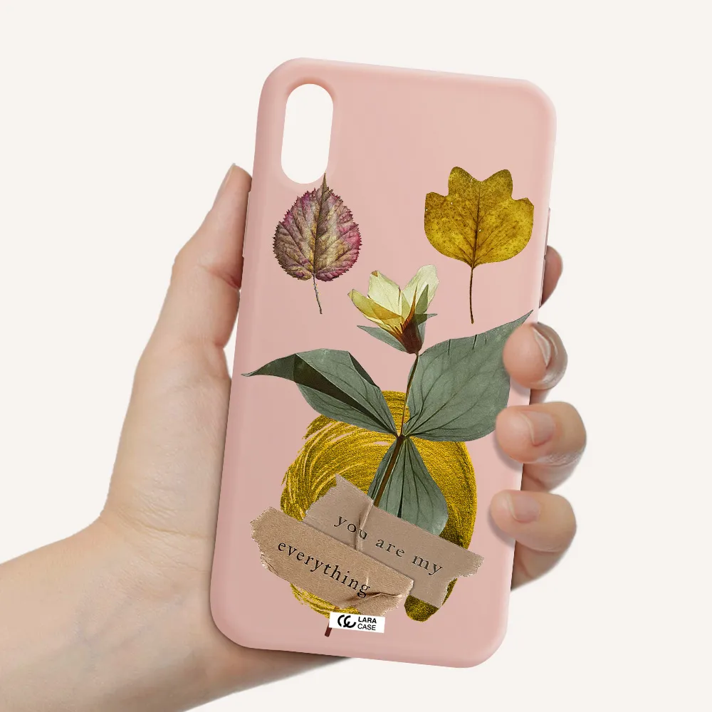 a flower with leaves and a box Apple iPhone X Silicone pastel pink Case