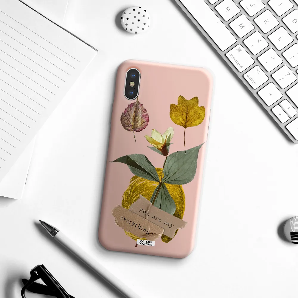 a flower with leaves and a box Apple iPhone X Silicone pastel pink Case