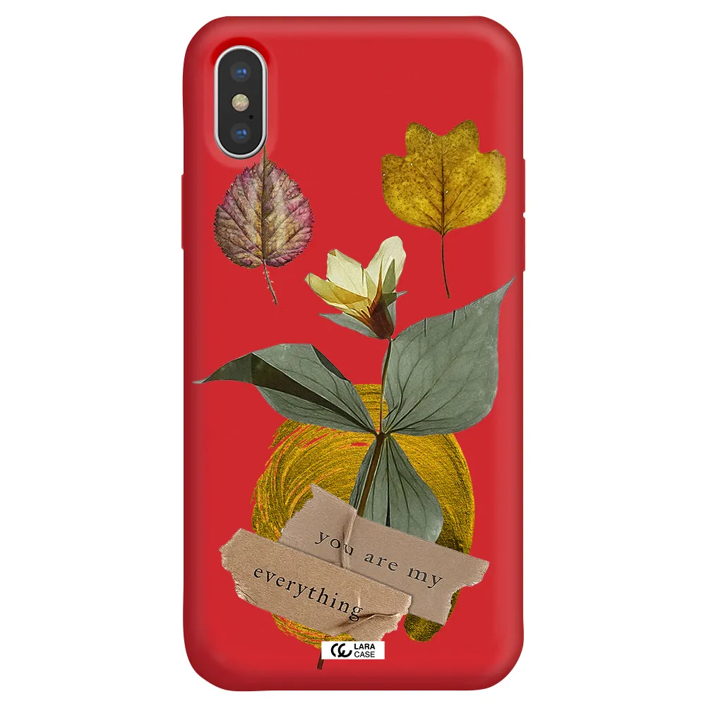 a flower with leaves and a box Apple iPhone XS Silicone Imperial Red Case