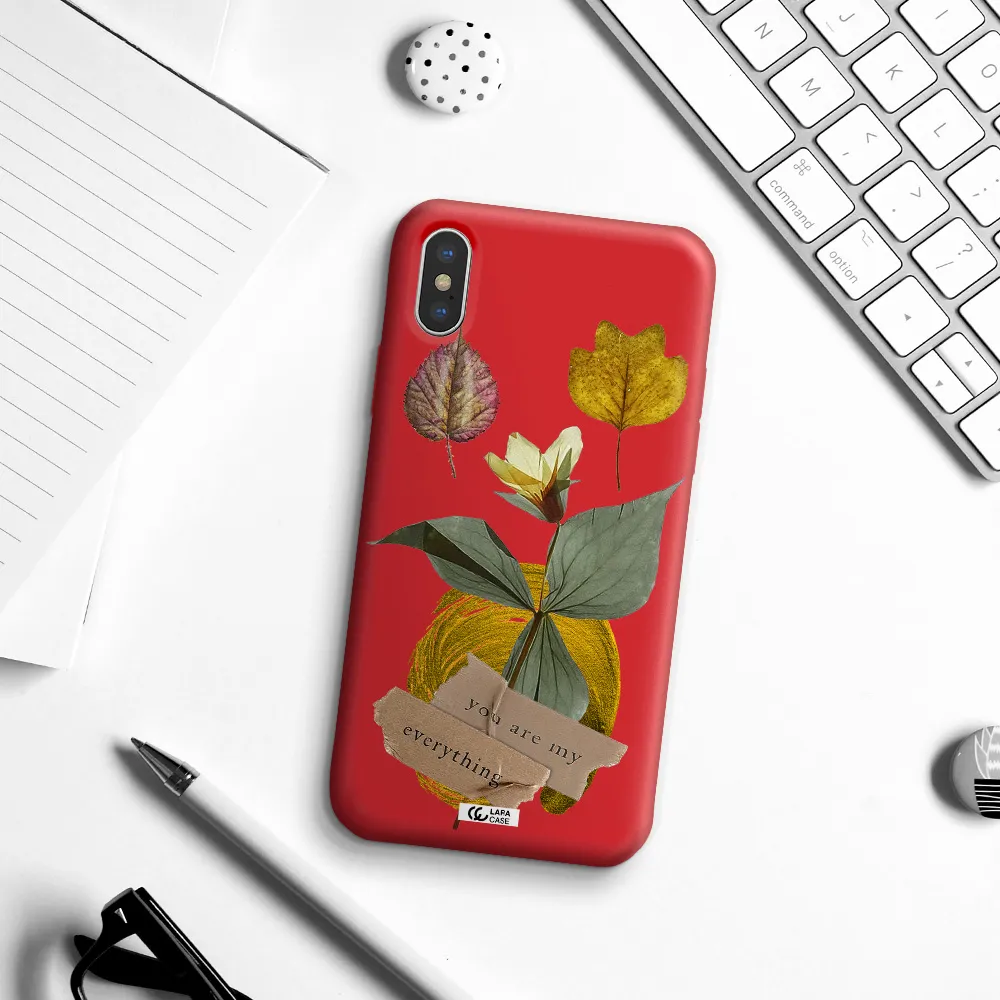 a flower with leaves and a box Apple iPhone XS Silicone Imperial Red Case
