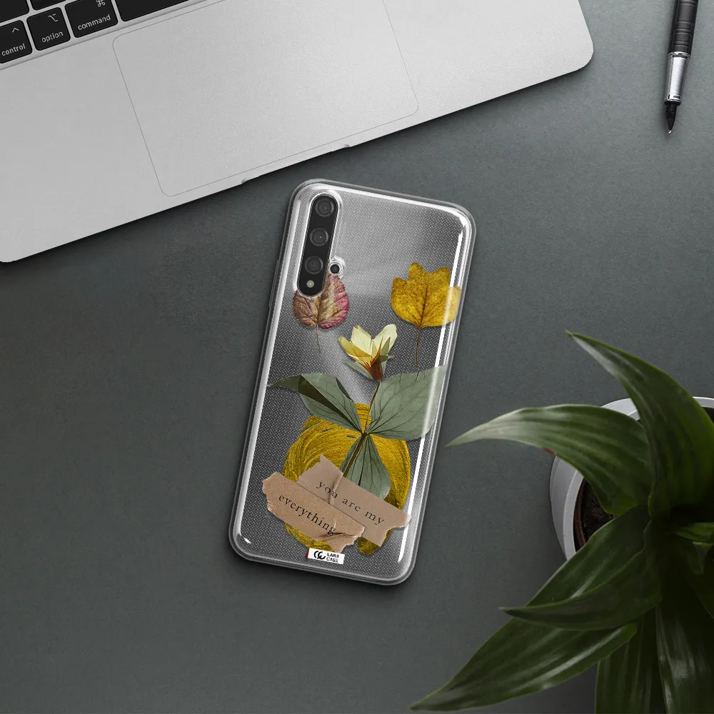 A Flower With Leaves And A Box Huawei Nova 5T Clear Tpu Case