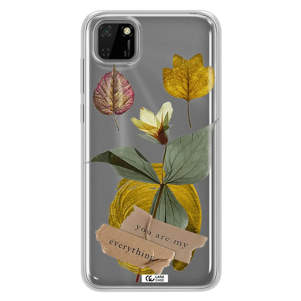 A Flower With Leaves And A Box Huawei Y5P Clear Tpu Case