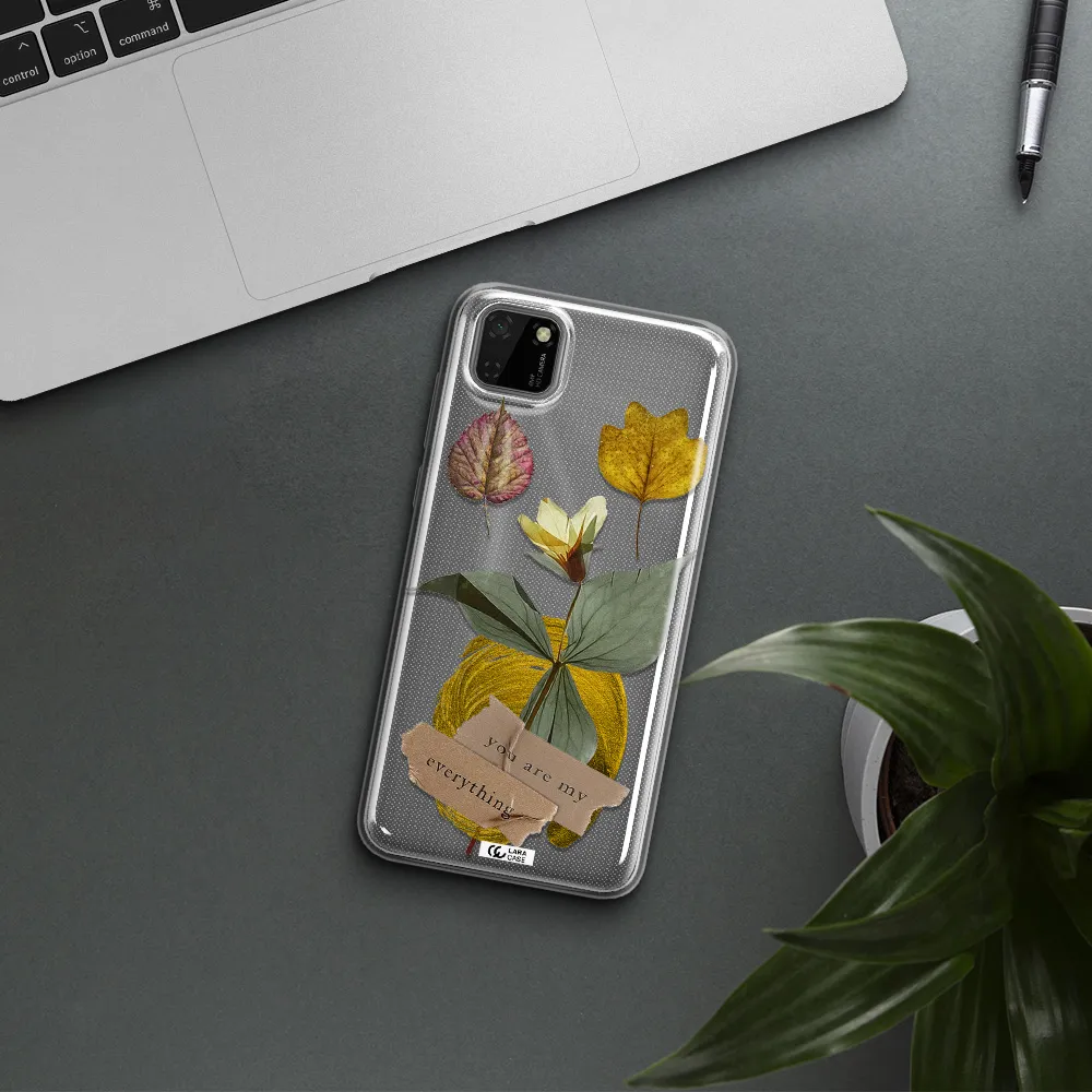 A Flower With Leaves And A Box Huawei Y5P Clear Tpu Case
