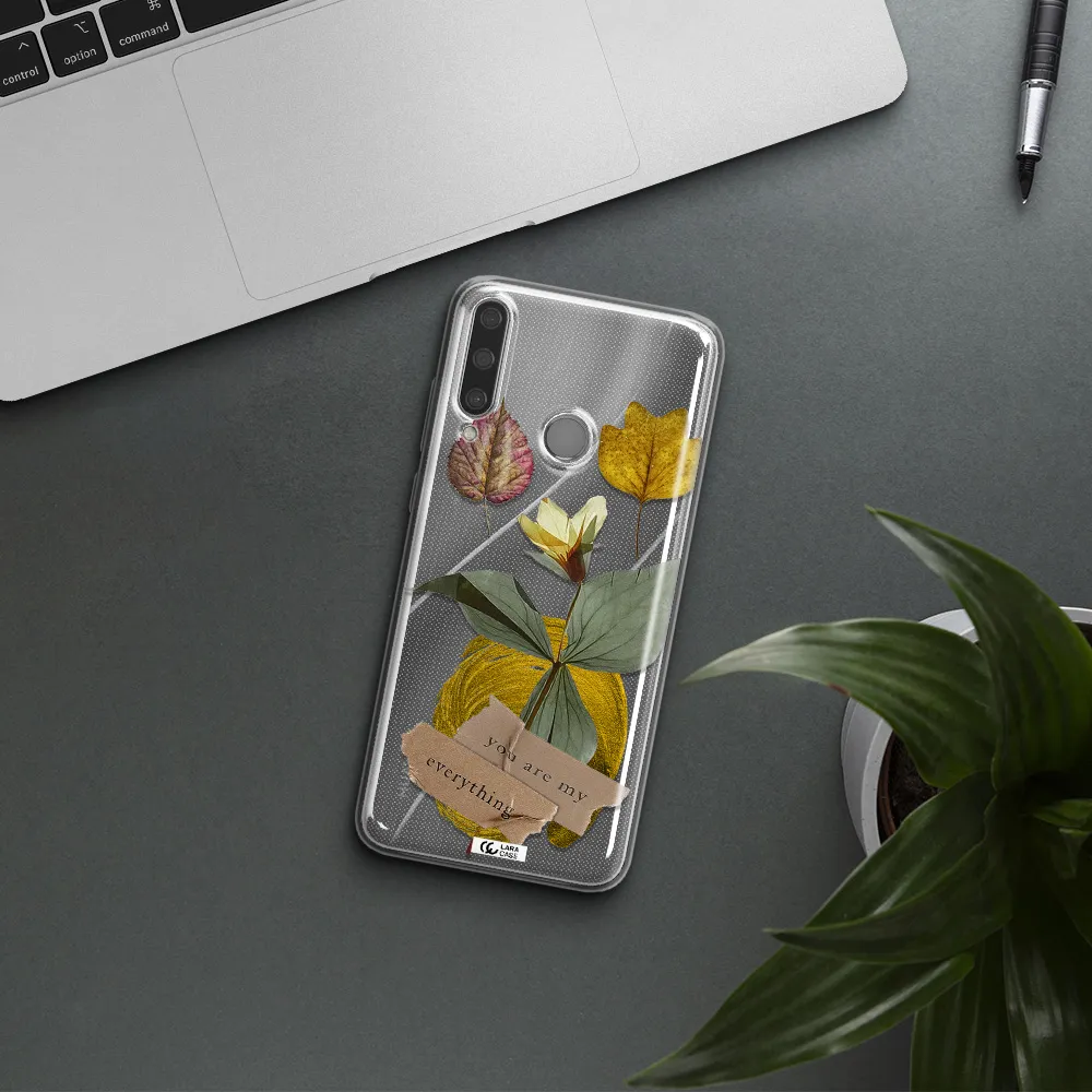 A Flower With Leaves And A Box Huawei Y6P Clear Tpu Case