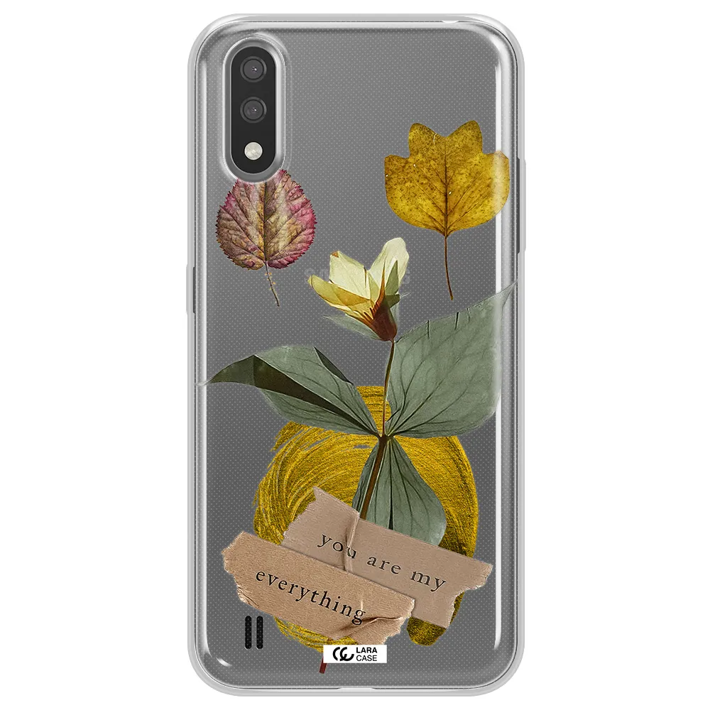 A Flower With Leaves And A Box Samsung A01 Clear Tpu Case
