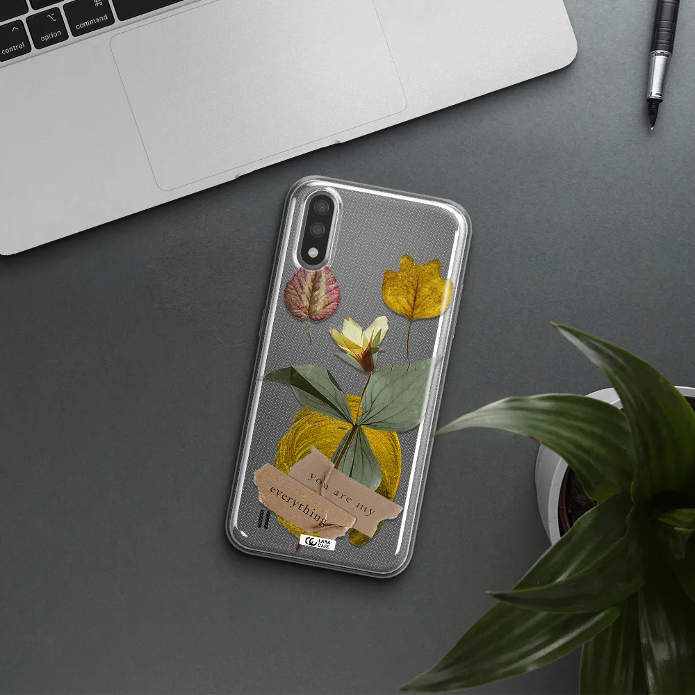 A Flower With Leaves And A Box Samsung A01 Clear Tpu Case