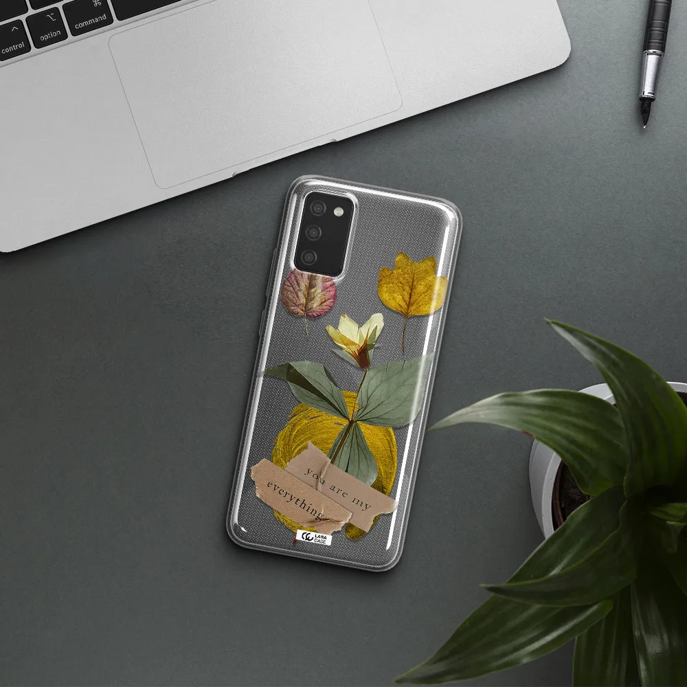 A Flower With Leaves And A Box Samsung A02S Clear Tpu Case