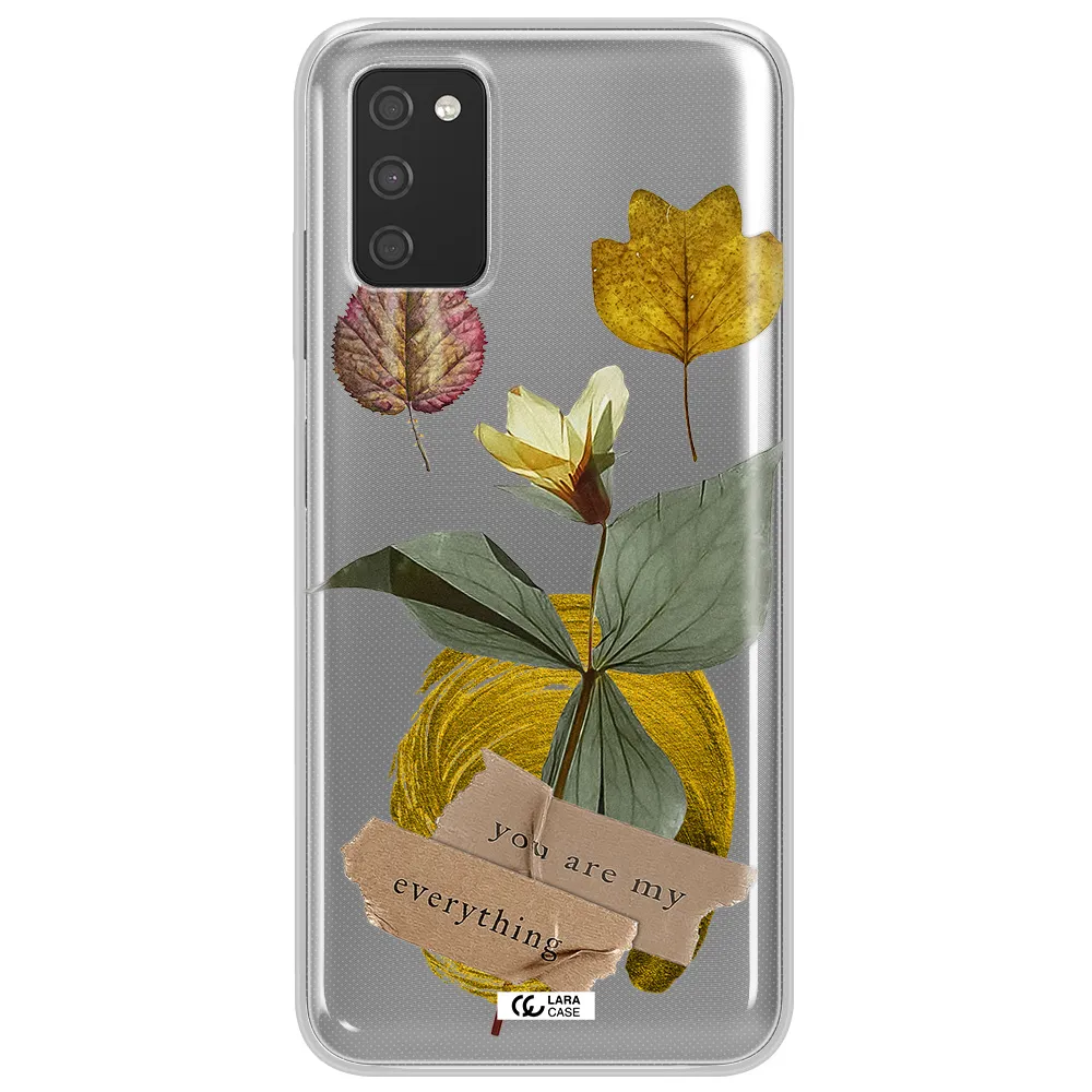 A Flower With Leaves And A Box Samsung A03S Clear Tpu Case