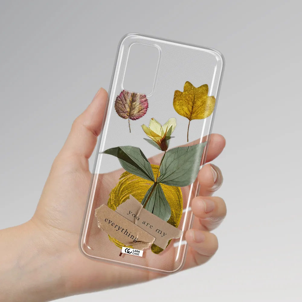 A Flower With Leaves And A Box Samsung A03S Clear Tpu Case