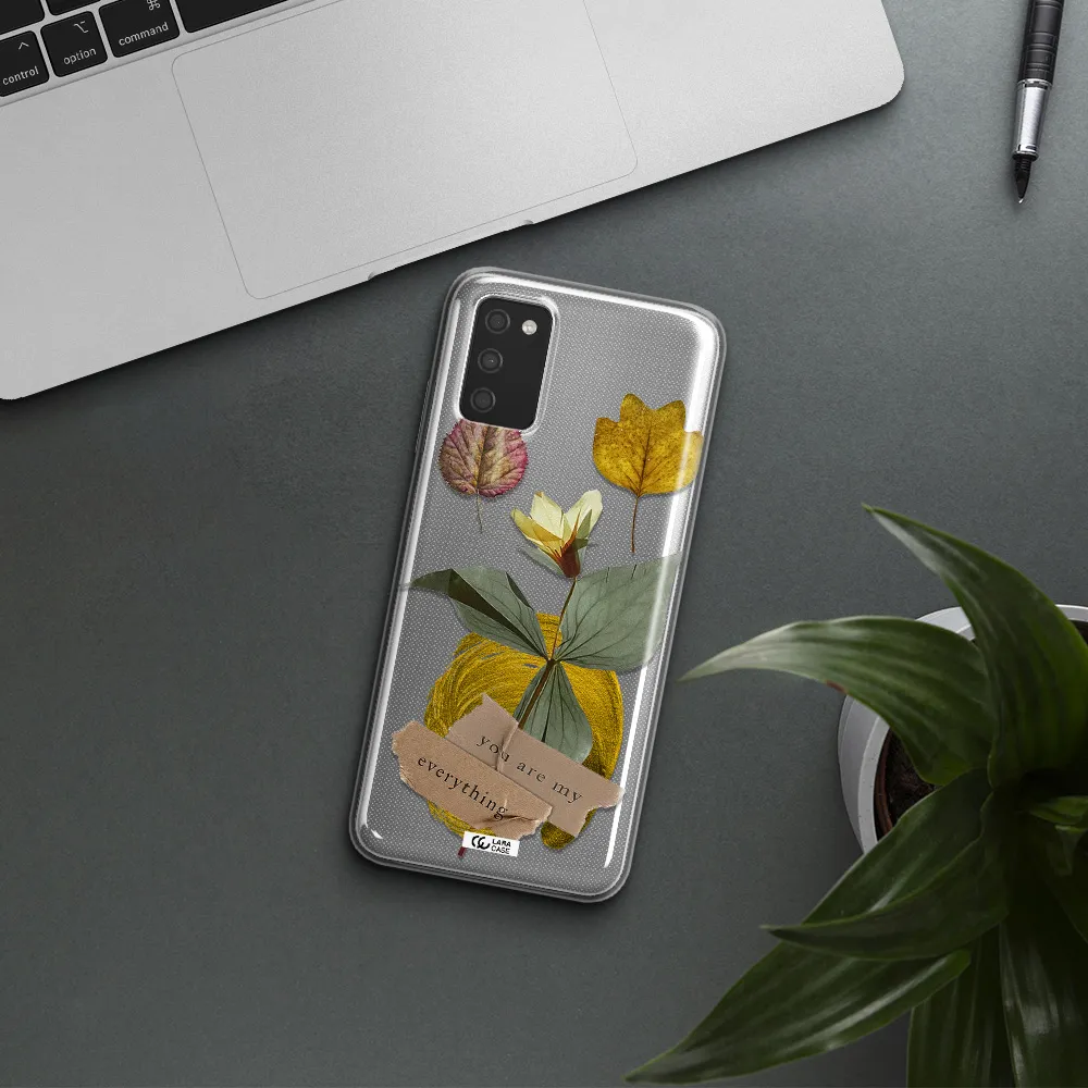 A Flower With Leaves And A Box Samsung A03S Clear Tpu Case