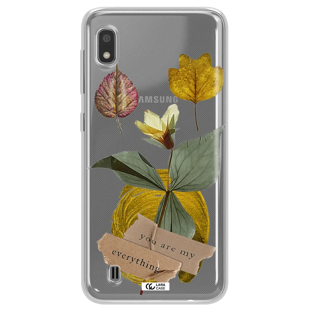 A Flower With Leaves And A Box Samsung A10 Clear Tpu Case