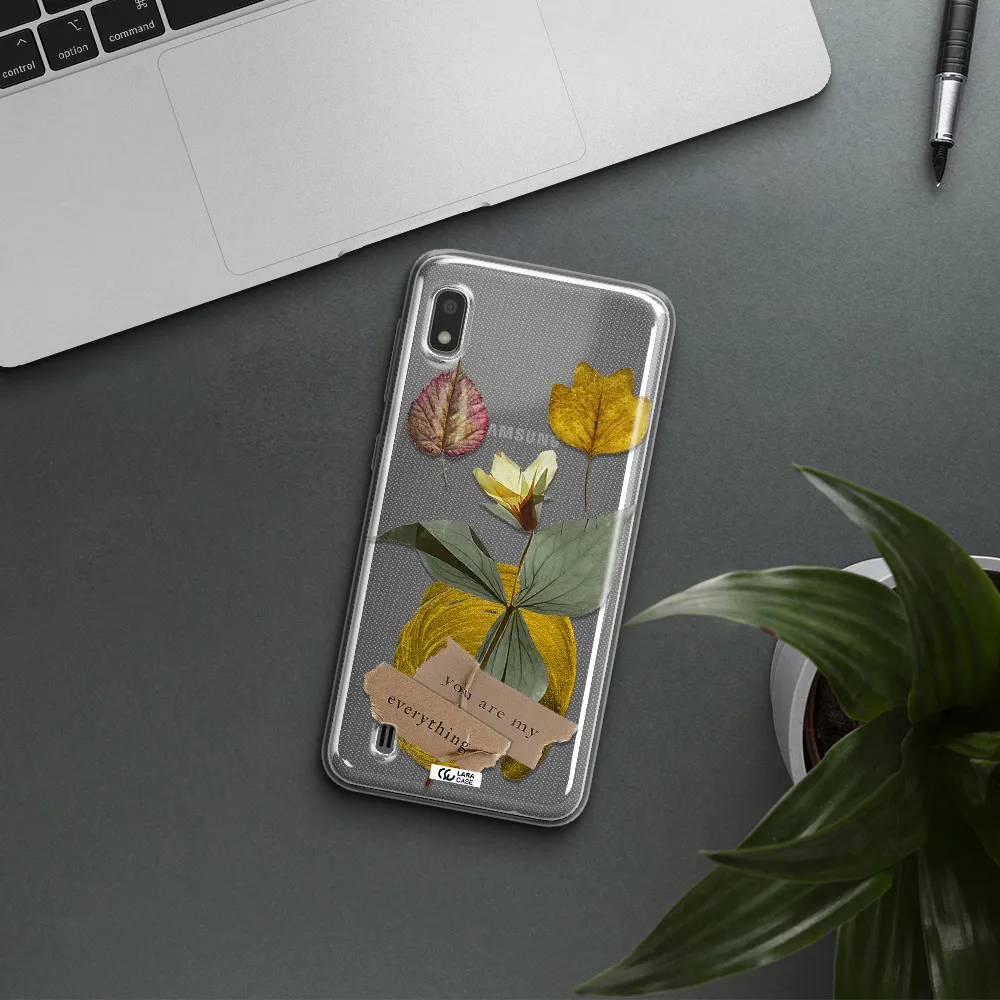 A Flower With Leaves And A Box Samsung A10 Clear Tpu Case