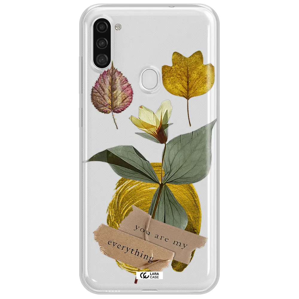 A Flower With Leaves And A Box Samsung A11 Clear Tpu Case
