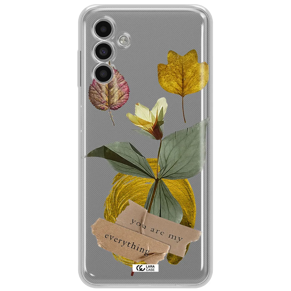A Flower With Leaves And A Box Samsung A13 5G Clear Tpu Case