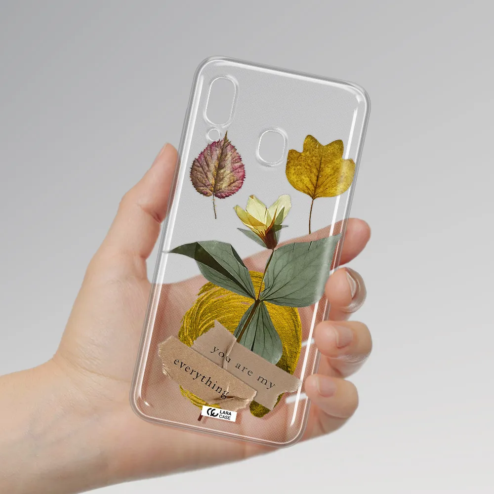 A Flower With Leaves And A Box Samsung A20 Clear Tpu Case