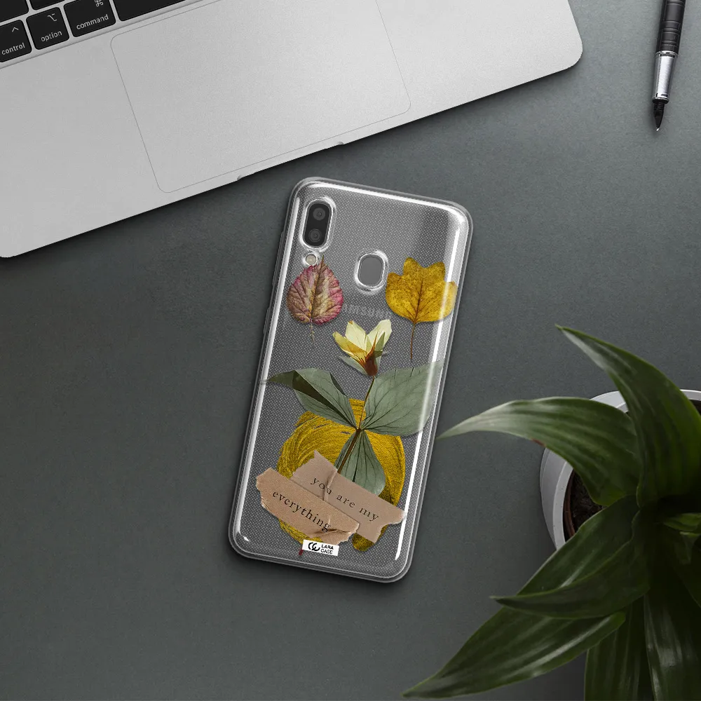 A Flower With Leaves And A Box Samsung A20 Clear Tpu Case