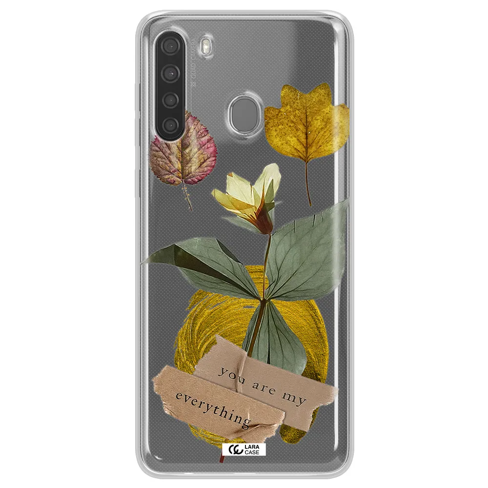 A Flower With Leaves And A Box Samsung A21 Clear Tpu Case
