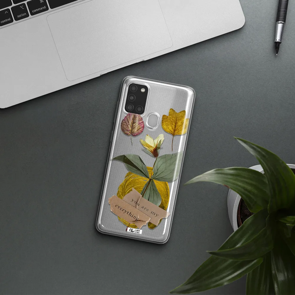 A Flower With Leaves And A Box Samsung A21S Clear Tpu Case