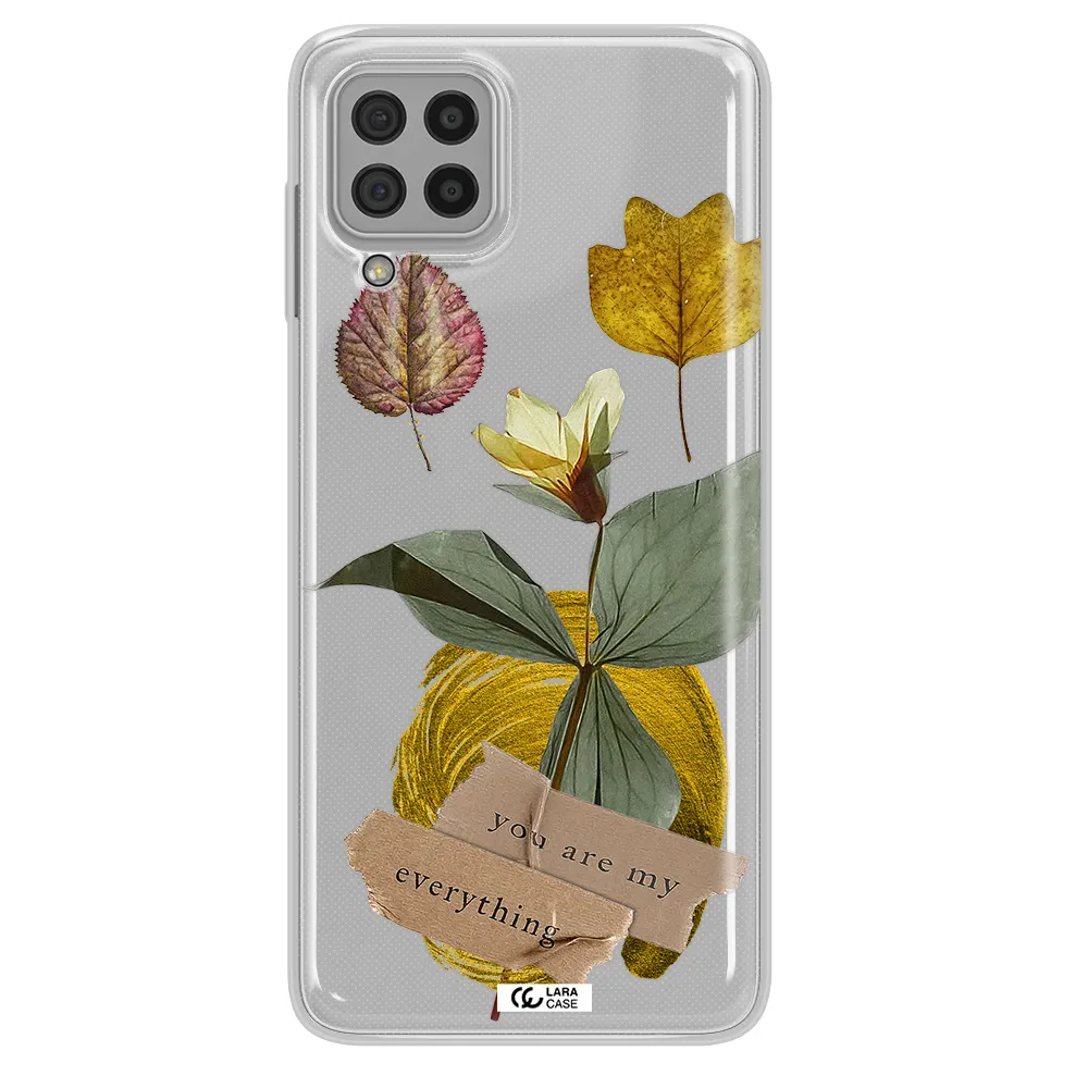A Flower With Leaves And A Box Samsung A22 4G Clear Tpu Case