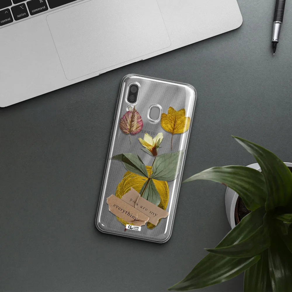 A Flower With Leaves And A Box Samsung A30 Clear Tpu Case