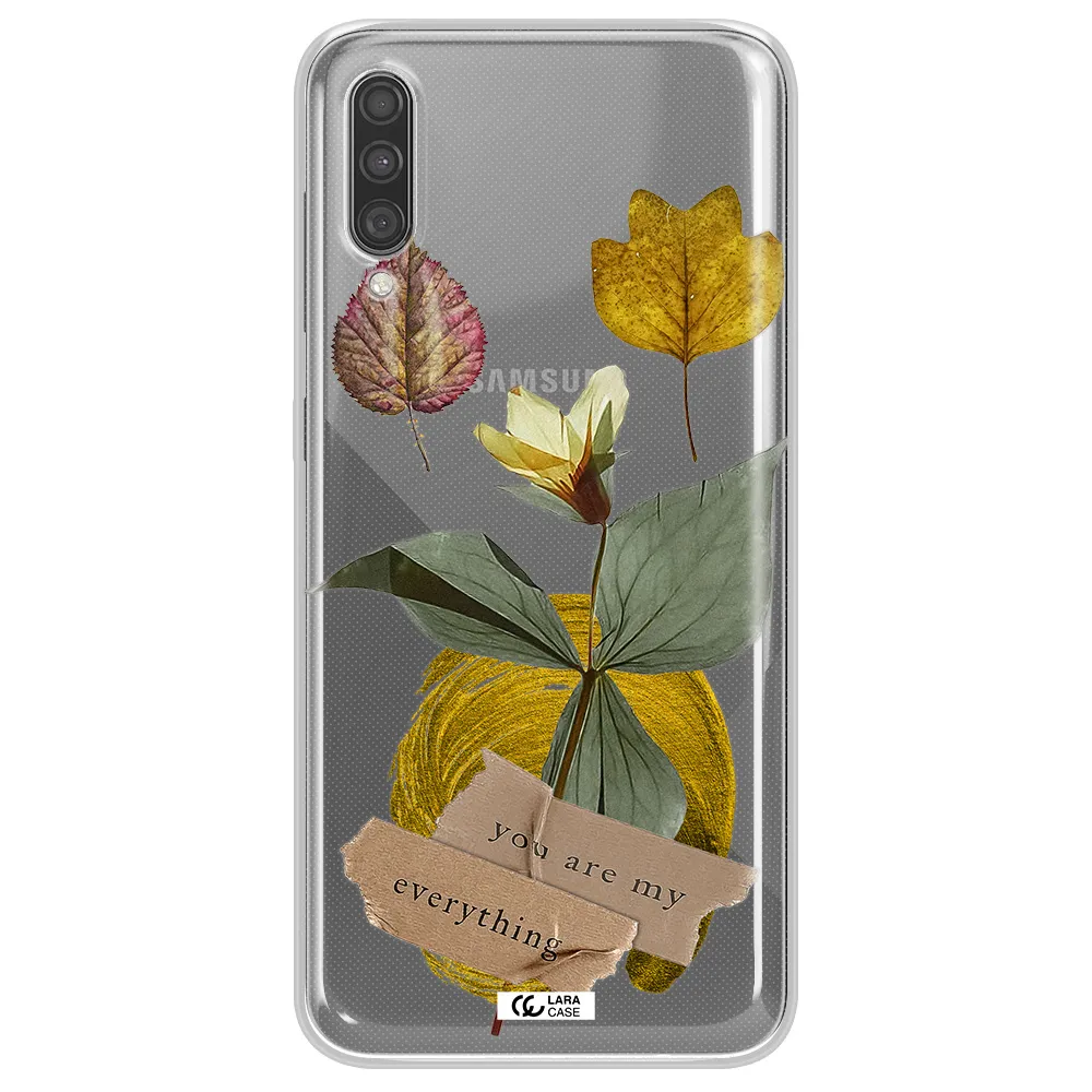 A Flower With Leaves And A Box Samsung A30S Clear Tpu Case