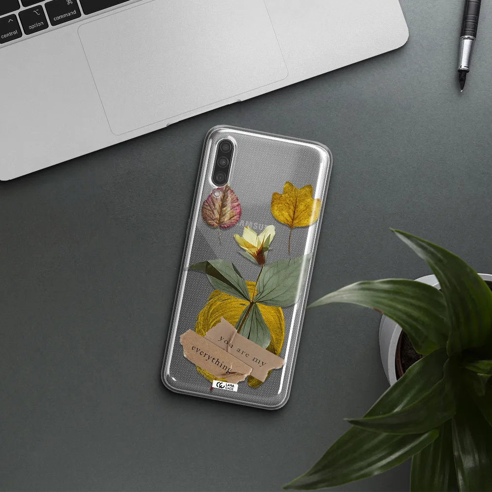 A Flower With Leaves And A Box Samsung A30S Clear Tpu Case