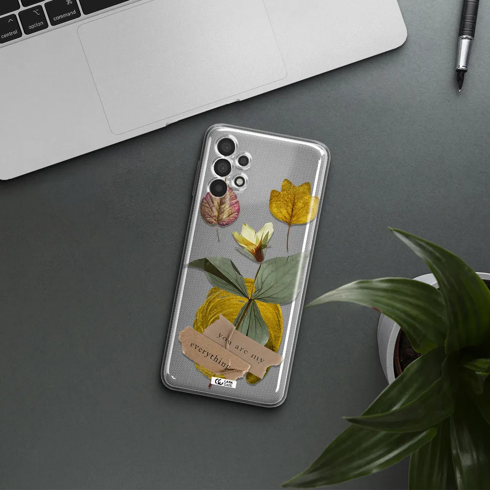 A Flower With Leaves And A Box Samsung A32 Clear Tpu Case